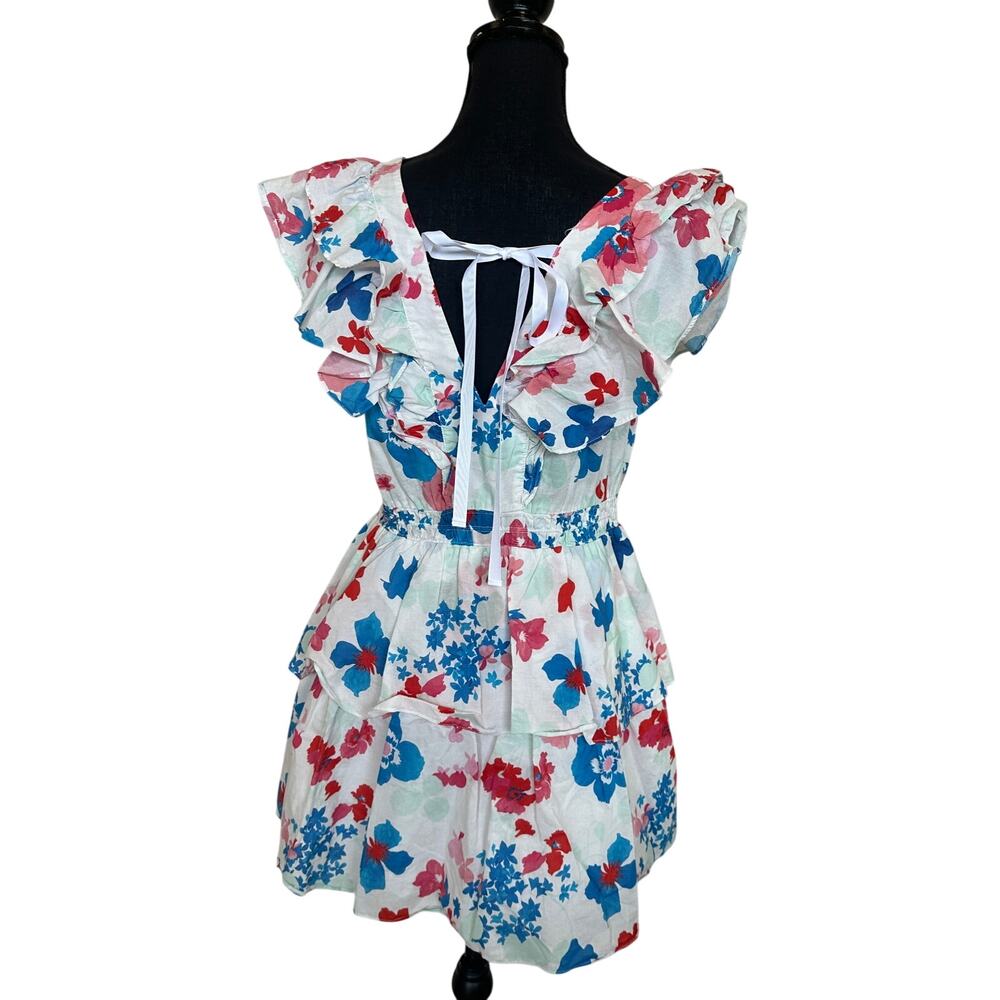 Peter Som Red White Blue Mini Dress SIZE 14 Cotton Ruffle Cottage Designer $355 - Picture 15 of 16
